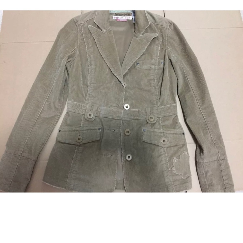 TRIPLE FIVE SOUL MAPLE LEAF BEIGE DISTRESSED DETAILING CORDUROY BLAZER SIZE XS